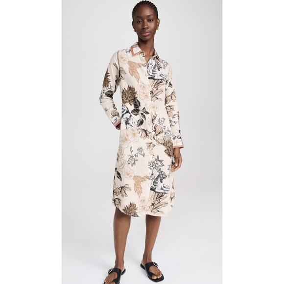 NWT Las Sureñas Clara Portrait Linen Shirt Dress Linen Cotton Animal Floral Sz S - Picture 1 of 16